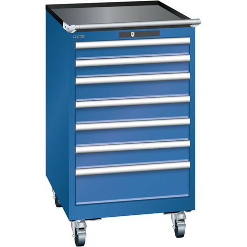 Mobilní dílenská zásuvková skříň LISTA, 7 zásuvek = 2x75 + 4x100 + 1x150mm, 564x725x990mm, tmavě modrá