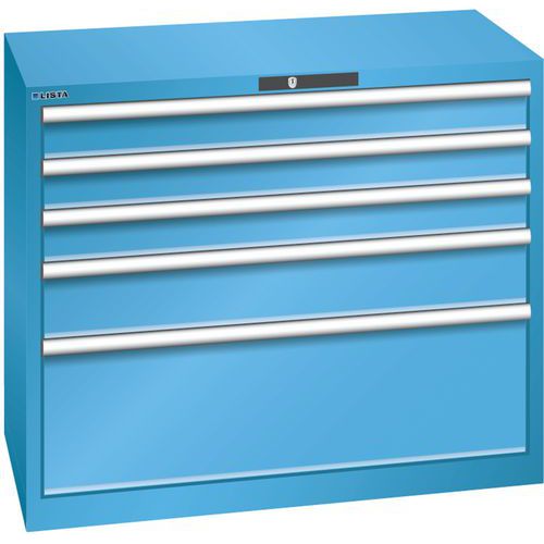 Dílenská zásuvková skříň  Lista, nosnost 75 kg, 5 zásuvek, světle modrá
