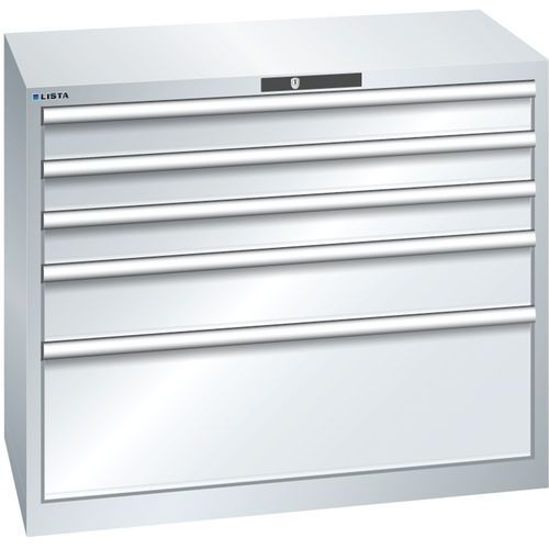 Dílenská zásuvková skříň Lista, nosnost 75 kg, 5 zásuvek, šedá