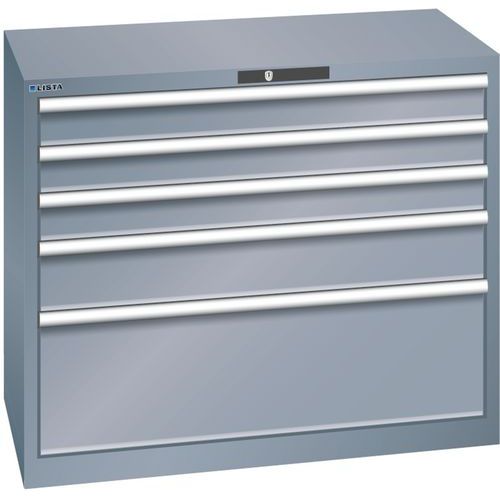 Dílenská zásuvková skříň Lista, nosnost 75 kg, 5 zásuvek, tmavě šedá