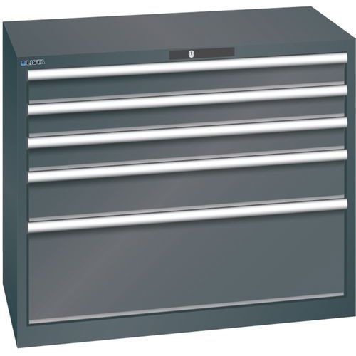 Dílenská zásuvková skříň Lista, nosnost 75 kg, 5 zásuvek, černá