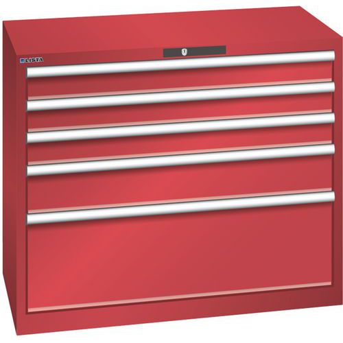 Dílenská zásuvková skříň Lista, nosnost 75 kg, 5 zásuvek, červená