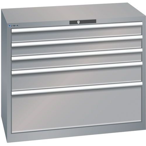 Dílenská zásuvková skříň Lista, nosnost 75 kg, 5 zásuvek, šedá/stříbrná