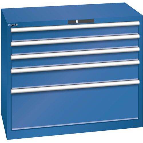 Dílenská zásuvková skříň Lista, nosnost 75 kg, 5 zásuvek, tmavě modrá