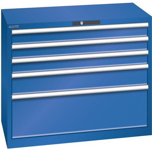 Dílenská zásuvková skříň Lista, nosnost 75 kg, 5 zásuvek, fluorescentně modrá