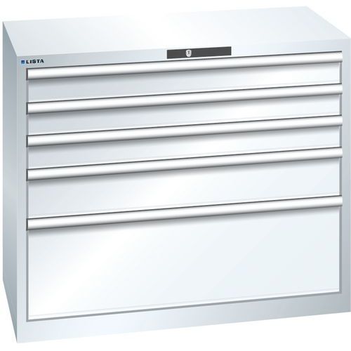 Dílenská zásuvková skříň Lista, nosnost 75 kg, 5 zásuvek, bílá