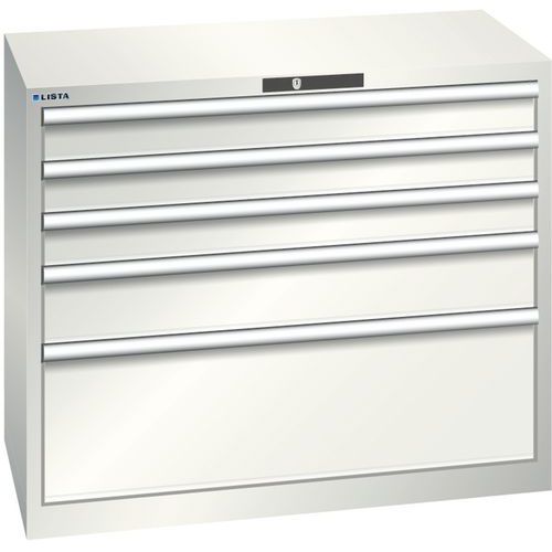 Dílenská zásuvková skříň Lista, nosnost 75 kg, 5 zásuvek, světle šedá