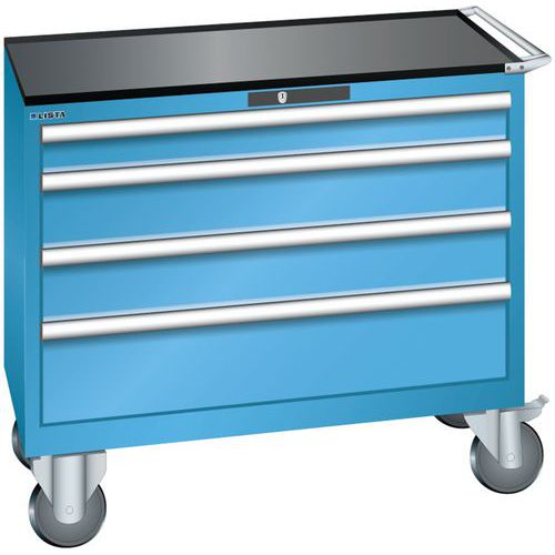 Dílenská zásuvková skříň Lista, 1023x572x962 mm, 4 zásuvky, světle modrá