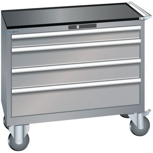 Dílenská zásuvková skříň Lista, 1023x572x962 mm, 4 zásuvky, šedá/stříbrná