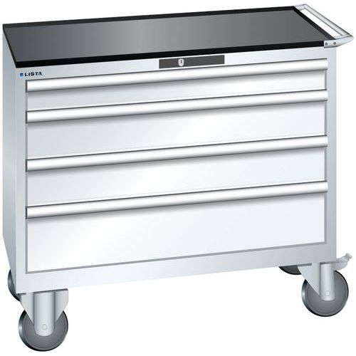 Dílenská zásuvková skříň Lista, 1023x572x962 mm, 4 zásuvky, bílá