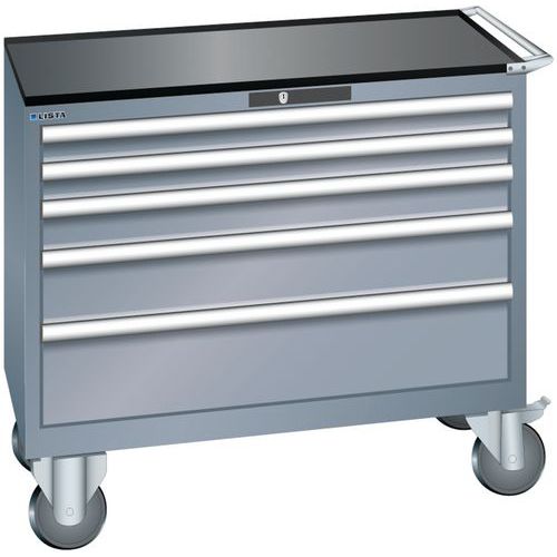 Dílenská zásuvková skříň Lista, 1023x572x962 mm, 5 zásuvky, tmavě šedá