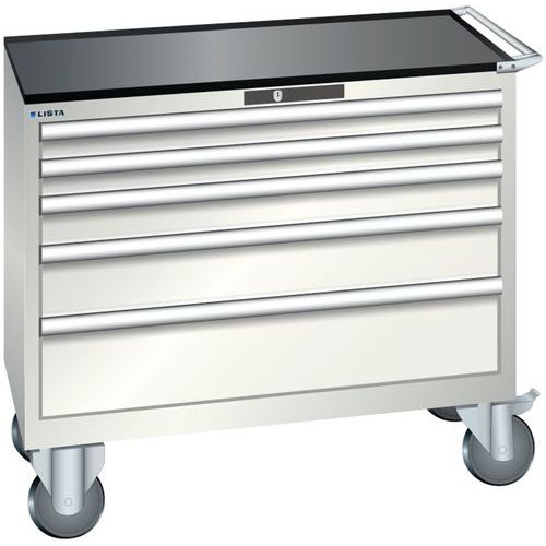 Dílenská zásuvková skříň Lista, 1023x572x962 mm, 5 zásuvky, světle šedá