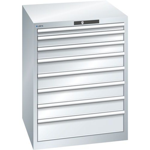 Dílenská zásuvková skříň LISTA, 717x725x850mm, 8 zásuvek, šedá