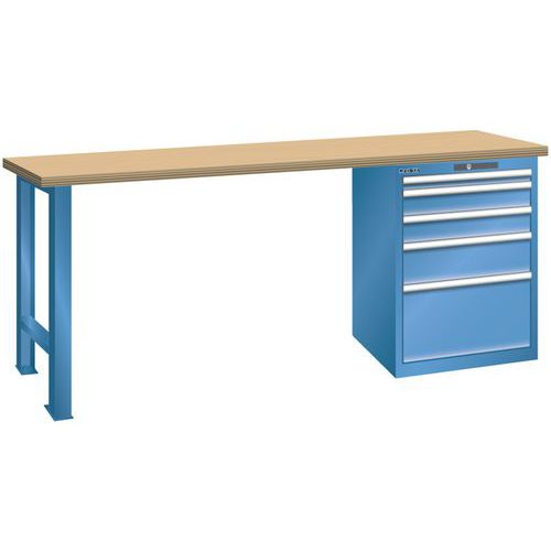 Dílenský pracovní stůl LISTA, 1500x750x840mm, 5 zásuvek, nosnost 1500 kg, modrá
