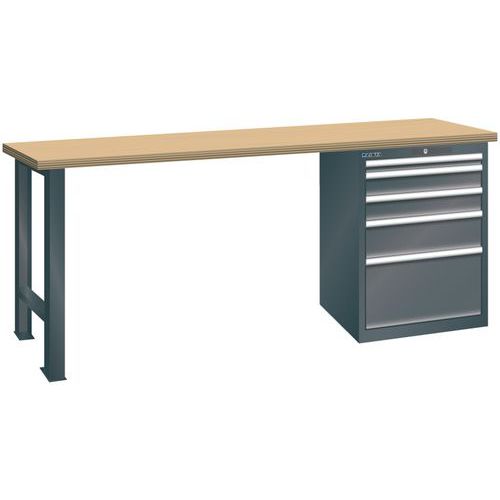 Dílenský pracovní stůl LISTA, 1500x750x840mm, 5 zásuvek, nosnost 1500 kg, černá