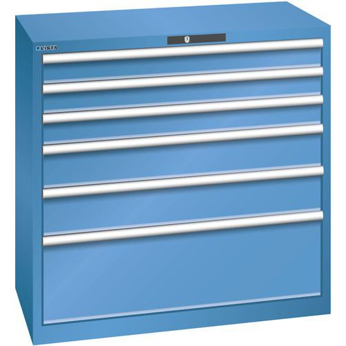 Dílenská zásuvková skříň Lista, nosnost 75 kg, 6 zásuvek, modrá