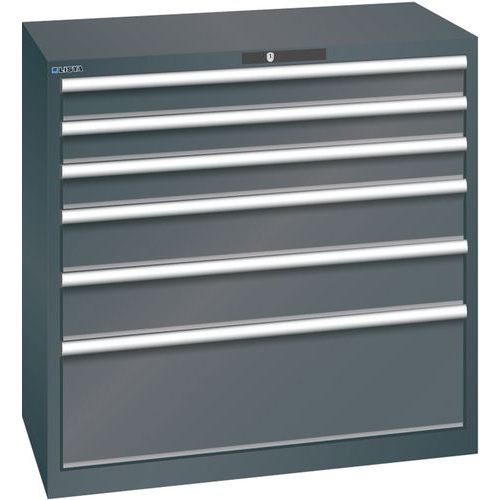 Dílenská zásuvková skříň Lista, nosnost 75 kg, 6 zásuvek, černá