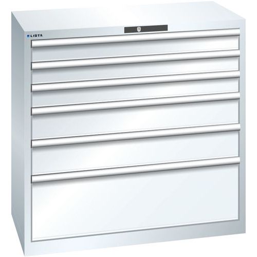 Dílenská zásuvková skříň Lista, nosnost 75 kg, 6 zásuvek, bílá
