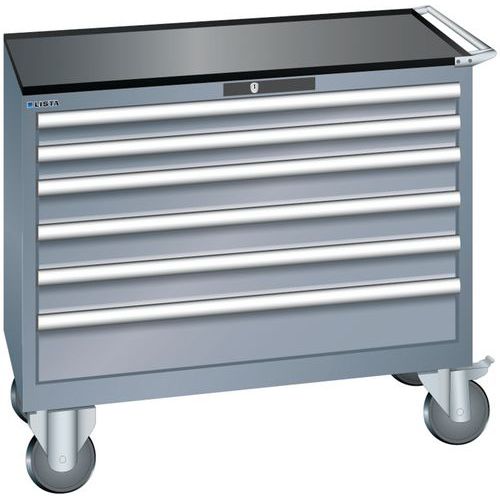 Dílenská zásuvková skříň Lista, 1023x572x962 mm, 6 zásuvky, tmavě šedá