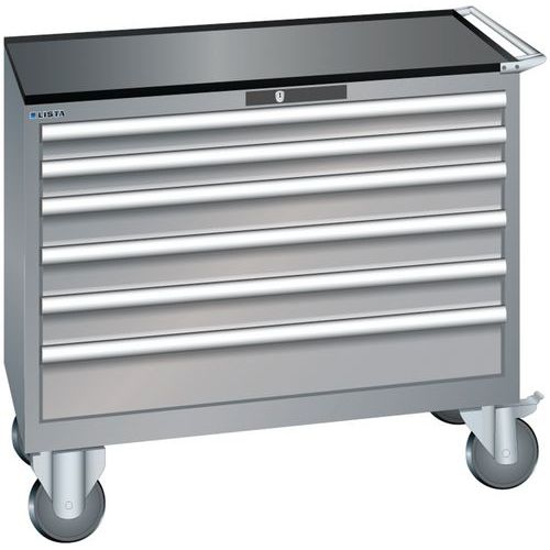 Dílenská zásuvková skříň Lista, 1023x572x962 mm, 6 zásuvky, šedá/stříbrná