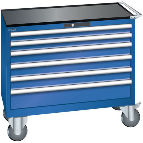 Dílenská zásuvková skříň Lista, 1023x572x962 mm, 6 zásuvky, fluorescentně modrá