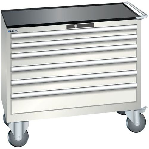 Dílenská zásuvková skříň Lista, 1023x572x962 mm, 6 zásuvky, světle šedá
