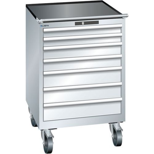 Mobilní dílenská zásuvková skříň LISTA, 717x725x1112mm, 7 zásuvek, šedá