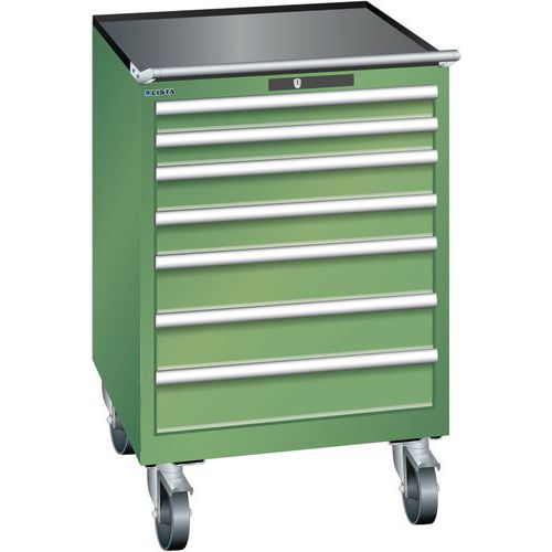Mobilní dílenská zásuvková skříň LISTA, 717x725x1112mm, 7 zásuvek, zelená
