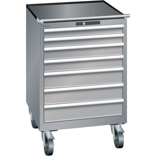 Mobilní dílenská zásuvková skříň LISTA, 717x725x1112mm, 7 zásuvek, šedá/stříbrná