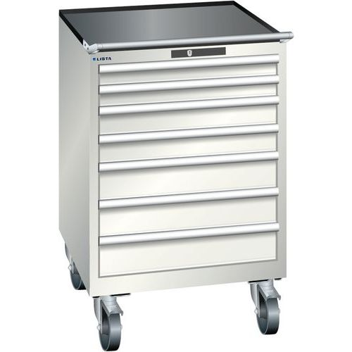 Mobilní dílenská zásuvková skříň LISTA, 717x725x1112mm, 7 zásuvek, světle šedá