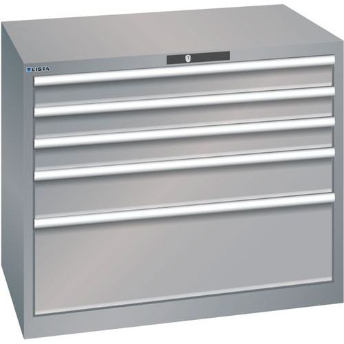 Dílenská zásuvková skříň Lista, 1023x725x850 mm, 5 zásuvek, šedá/stříbrná