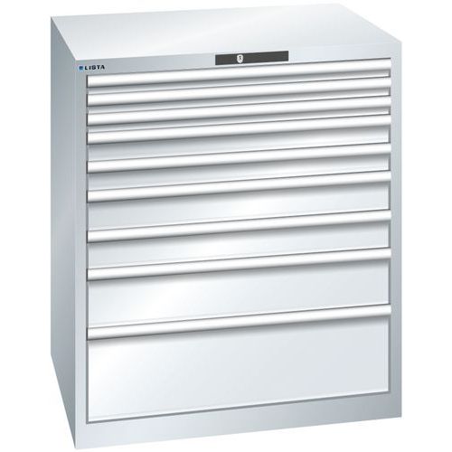 Dílenská zásuvková skříň LISTA, 870x725x1000mm, 9 zásuvek, nosnost zásuvky 75kg, šedá