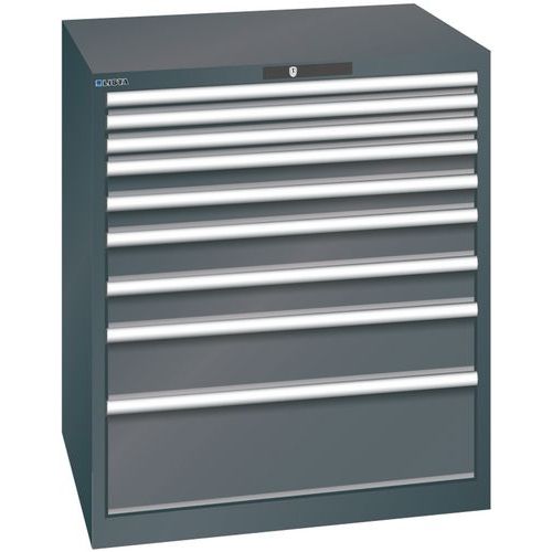 Dílenská zásuvková skříň LISTA, 870x725x1000mm, 9 zásuvek, nosnost zásuvky 75kg, černá