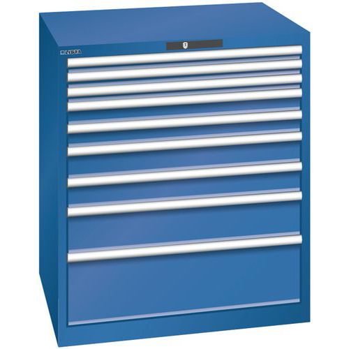 Dílenská zásuvková skříň LISTA, 870x725x1000mm, 9 zásuvek, nosnost zásuvky 75kg, tmavě modrá