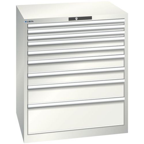 Dílenská zásuvková skříň LISTA, 870x725x1000mm, 9 zásuvek, nosnost zásuvky 75kg, světle šedá