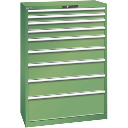 Dílenská zásuvková skříň Lista, nosnost 75 kg, 9 zásuvek, zelená