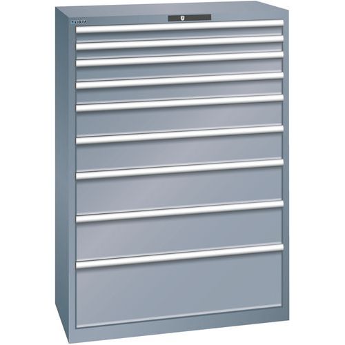 Dílenská zásuvková skříň Lista, nosnost 75 kg, 9 zásuvek, tmavě šedá