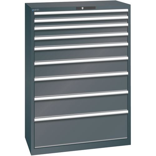 Dílenská zásuvková skříň Lista, nosnost 75 kg, 9 zásuvek, černá