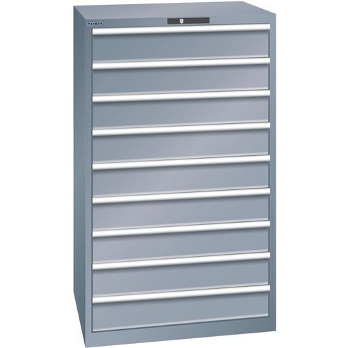 Dílenské zásuvkové skříně LISTA, 9 zásuvek = 9x150mm, nosnost zásuvky 75kg, 870x725x1450mm, tmavě šedá