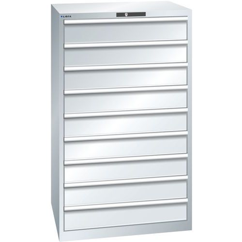 Dílenské zásuvkové skříně LISTA, 9 zásuvek =9x150mm, nosnost zásuvky 200kg, 870x725x1450mm, šedá