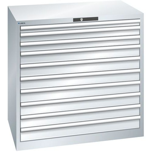 Dílenská zásuvková skříň Lista, 1023x725x1000 mm, 10 zásuvek, 200kg, šedá