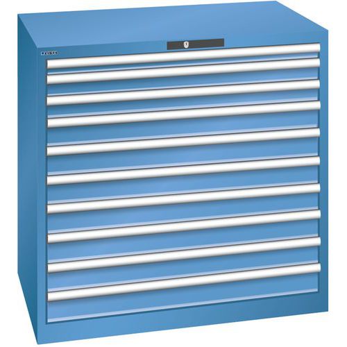 Dílenská zásuvková skříň Lista, 1023x725x1000 mm, 10 zásuvek, 200kg, modrá