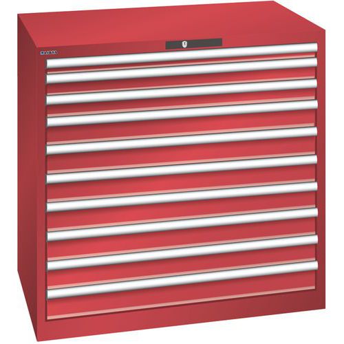 Dílenská zásuvková skříň Lista, 1023x725x1000 mm, 10 zásuvek, 200kg, červená