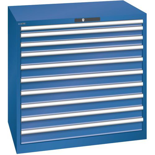 Dílenská zásuvková skříň Lista, 1023x725x1000 mm, 10 zásuvek, 200kg, tmavě modrá