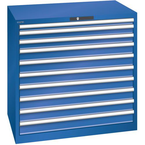 Dílenská zásuvková skříň Lista, 1023x725x1000 mm, 10 zásuvek, 200kg, fluorescentně modrá