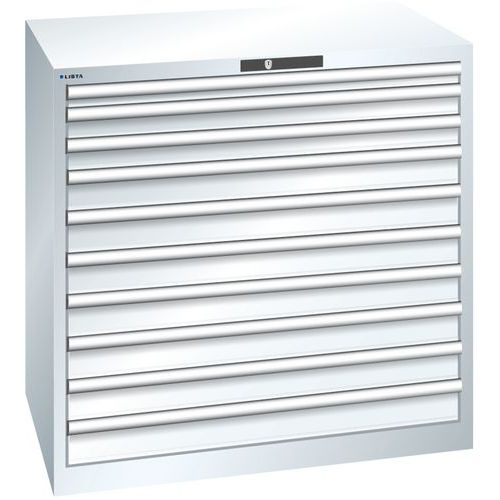 Dílenská zásuvková skříň Lista, 1023x725x1000 mm, 10 zásuvek, 200kg, bílá