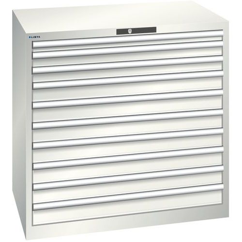 Dílenská zásuvková skříň Lista, 1023x725x1000 mm, 10 zásuvek, 200kg, světle šedá