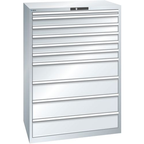 Dílenská zásuvková skříň Lista, 1023x725x1450 mm, 10 zásuvek, šedá