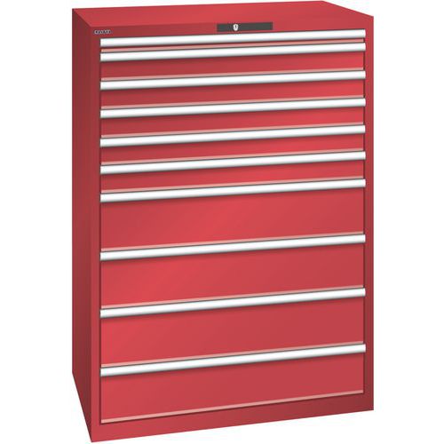 Dílenská zásuvková skříň Lista, 1023x725x1450 mm, 10 zásuvek, červená