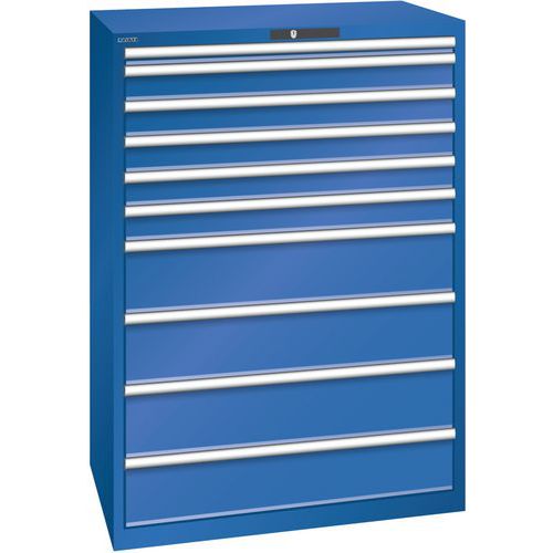 Dílenská zásuvková skříň Lista, 1023x725x1450 mm, 10 zásuvek, fluorescentně modrá